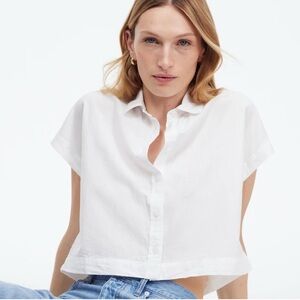 Madewell White Cropped Button-Down Shirt